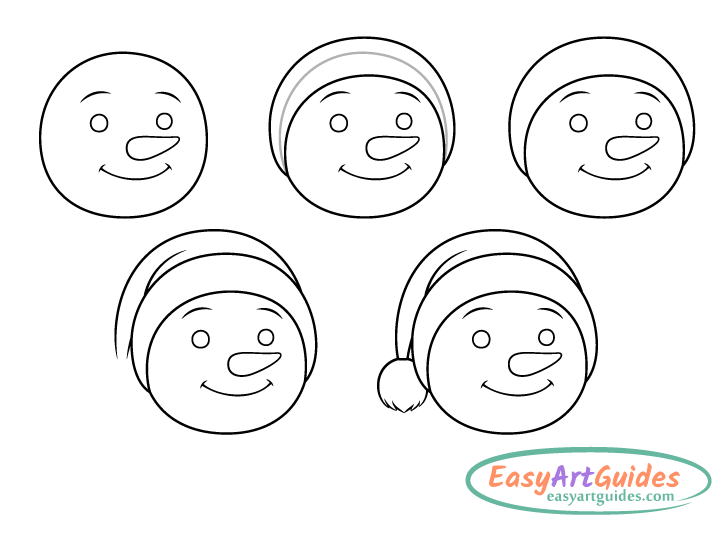 snowman Santa hat drawing step by step snowman Santa hat drawing step by step